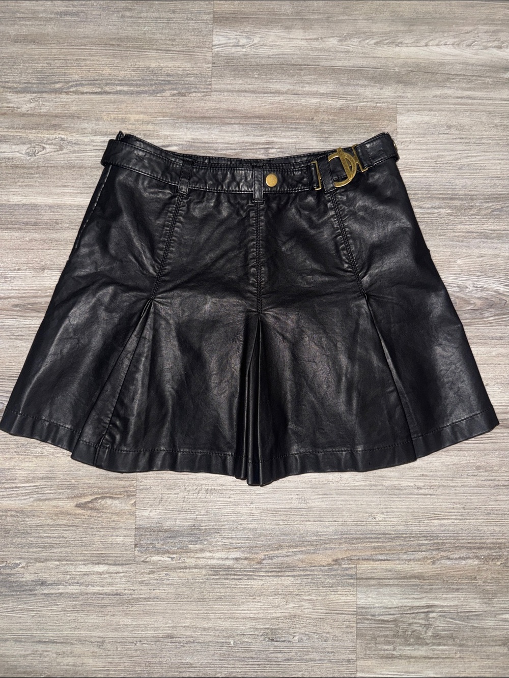 Free People Black Faux Leather Circle Skirt with Belt